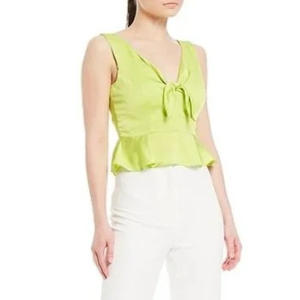 Gianni Bini Carol V-Neck Tie Front Crop Tank-top Bright Green Size 4
